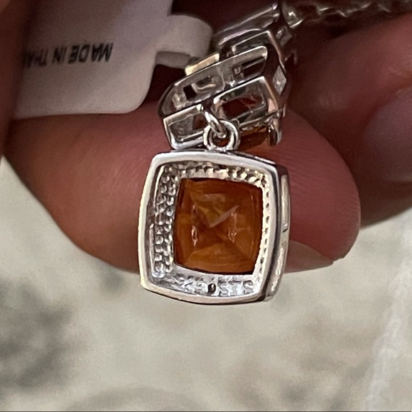 Orange citrine & diamond sterling silver pendant - Picture 11 of 13